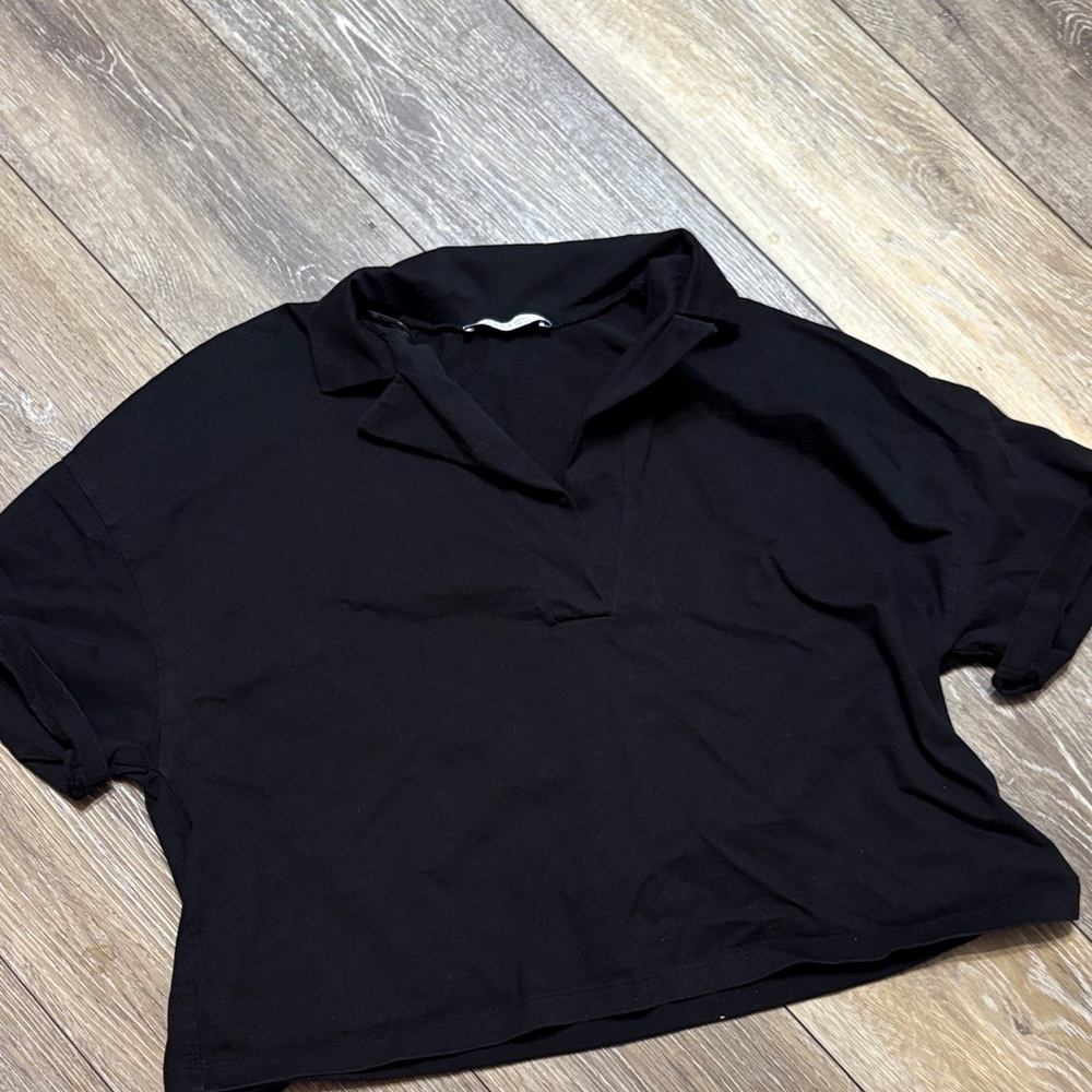 Zara Black Crop Polo Top